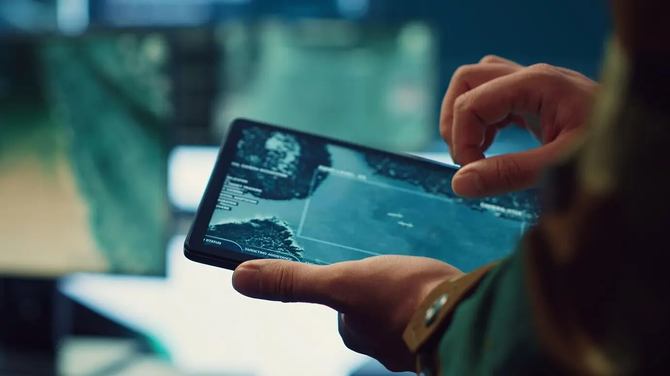 Operationsspezialist der Marine verfolgt den Kurs eines feindlichen Kriegsschiffs